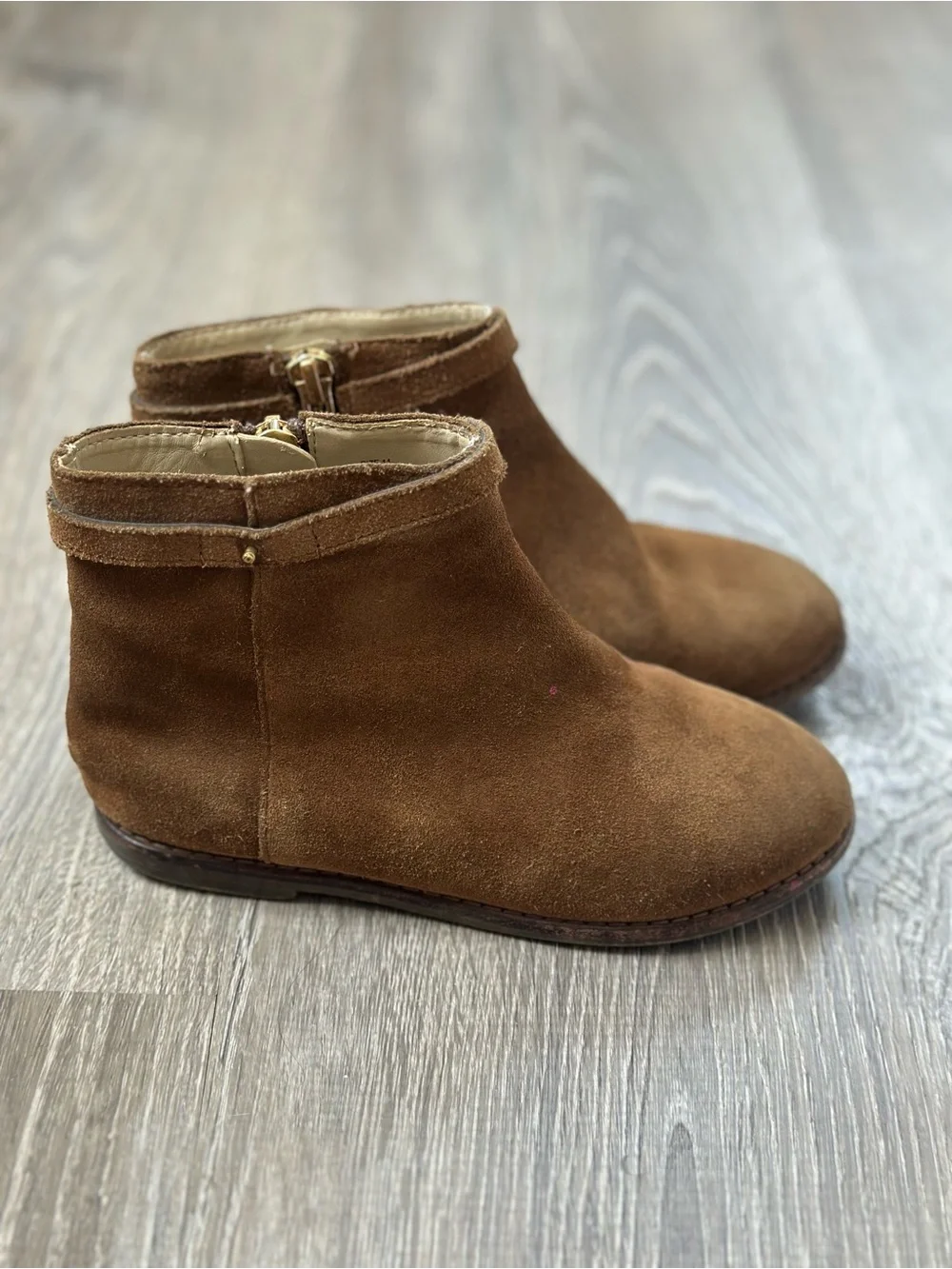 Janie and Jack Chestnut Suede Ankle Booties with Gold Accent